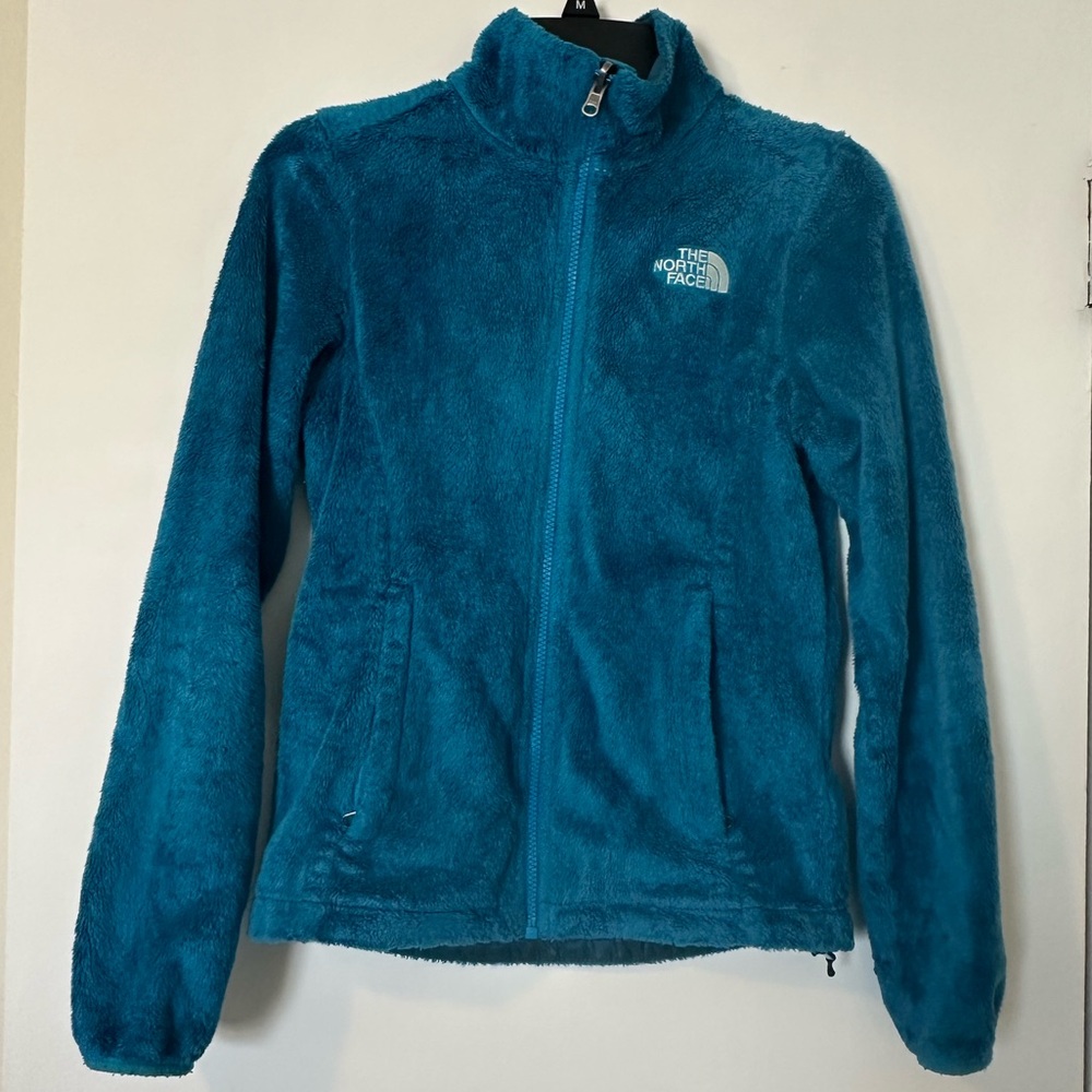 XS blue fuzzy North Face Jacket